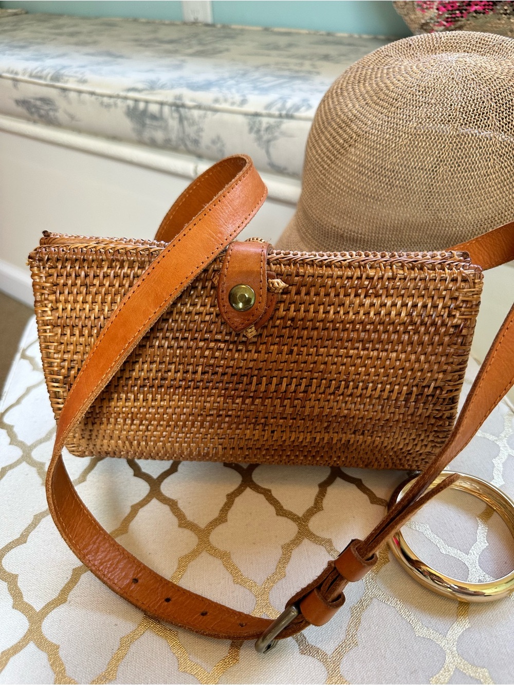 Tuckernuck Woven Rattan Belt Bag with Tan Leather Strap